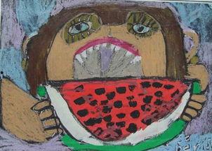 儿童吃瓜国画,儿童吃瓜国画中的天真世界